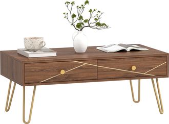 HOMCOM Coffee Table with Drawers - Living Room Table with Steel Base | TJ Hughes Brown