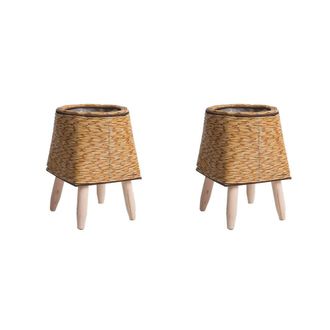 OEM 2x Estanter&iacute;a Para Flores De Imitaci&oacute;n De Rat&aacute;n Tejido Vintage, Jardineras, Cesta De Almacenamiento Hecha A Mano Con Patas De Madera, Soporte Para Mac