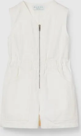 Gucci Kids - GG Denim Playsuit With Web, White, Ready-to-wear