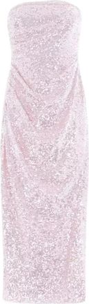 Needle & Thread Roze Pailletten Strapless Midi Jurk - Dames - Feestkleedjes - Roze - 2XS - Pailletten - Kleedjes