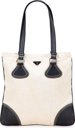 Prada Pre-owned Womens Tote Bag Canvas Leather Trim - Ivory Textile - One Size
