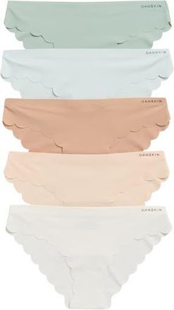Danskin 5-Pack Laser Cut Scallop Edge Bikini Briefs in Deep Tan/Salt Rock/White at Nordstrom Rack, Size Medium