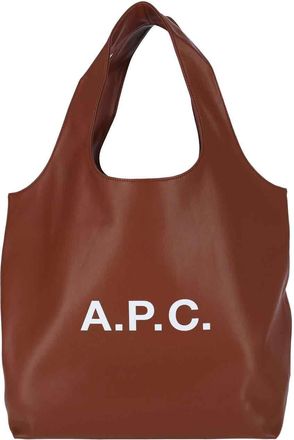A.P.C. Brown Ninon White Logo Fabric Tote