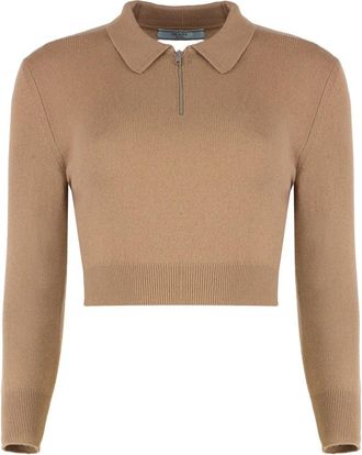Prada Luxe Cashmere Sweater Ribbed Knit - Dames - Cashmere truien - Bruin - M - Kasjmier - Truien & Vesten