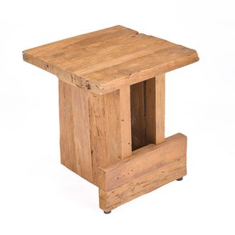 Bazar Bizar Taburete de madera de teca marr&oacute;n 40x40x45cm