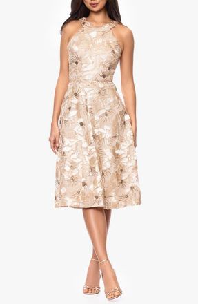 Betsy & Adam Sequin Soutache Lace Sleeveless Cocktail Dress in Champagne at Nordstrom, Size 12