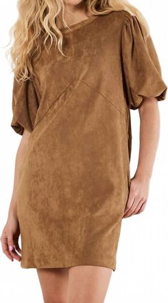 Apricot Suede Mini Puff Sleeve Dress In Brown