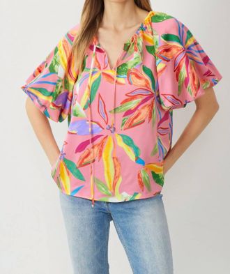 Entro Floral Bubble Sleeve Blouse - Plus In Pink