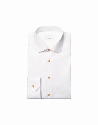 Eton Mens Eton Contemporary Fit Signature Twill Beige Effect Shirt 00 White - Size: 36/Regular