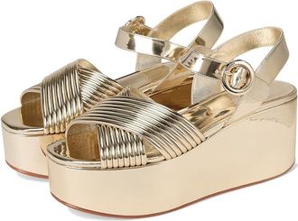 Tory Burch Bombe Cross Strap Platform Sandal 50 mm Womens Sandals Spark Gold/Spark Gold : 6.5 M, Leather