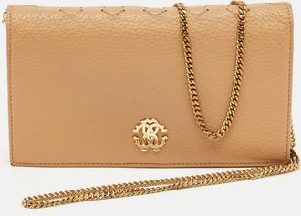 Roberto Cavalli Beige Leather Wallet On Chain