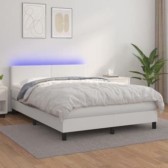 vidaXL Vidaxl - Cama Box Spring Colch&oacute;n Y Led Cuero Sint&eacute;tico Blanco 140x190 Cm