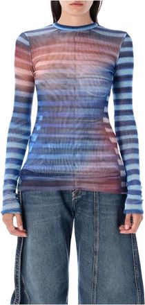 Jean Paul Gaultier Air Top Lichtblauw Perzik Aw 25 - Dames - Longsleeves - Blauw - XS - Tule - Tops
