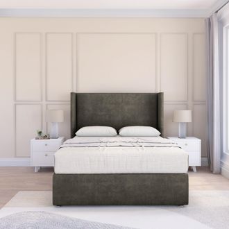 Sloomy Devonshire Dumfries Wingback Bed Set, No Drawers & 54 Floor Standing Headboard in Dark Grey | Size: Small Single
