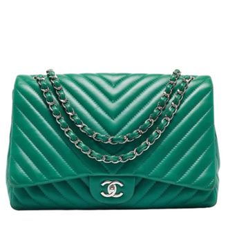 Chanel Tweedehands leren schoudertassen - Dames - Pre-owned - Groen - Maat: ONE Size Leer