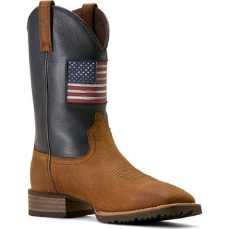 Ariat Hybrid Rancher Patriot Wide Square Toe Cowboy Boot in Brown at Nordstrom, Size 11.5