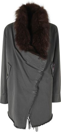 Bazar Deluxe Gray Cotton Removable Printed Wool Poncho Jacket