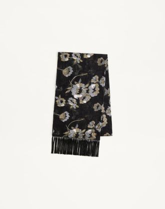 Valentino Garavani Sciarpa Camelia in Seta con Fibra Metallizzata Donna NERO/MULTICOLOR UNI