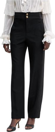 Twinset Satin-Panel Tailored Broeken - Dames - Wijde Broeken - Zwart - S - Wol - Broeken