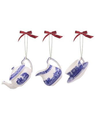 Spode Blue Italian 3Pc Tea Set Christmas Ornaments