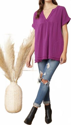 Entro Fringe & Pocket Gauze Tunic In Plum