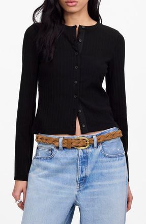 Madewell Flare Sleeve Cotton Cardigan in Jet Black at Nordstrom, Size Large