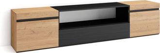 Skraut Home Skraut Home - Mueble Tv, Televisi&oacute;n, Muebles De Sal&oacute;n, Almacenaje, 200x45x35cm, Para Tv Hasta 80, Con Almacenamiento, Estilo Moderno, Roble Y Negro