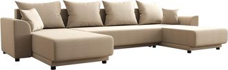 Vente-Unique Sof&aacute; rinconera panor&aacute;mico de tela beige NESSARO