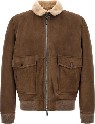 Moorer Brown Solid Bomber Jacket