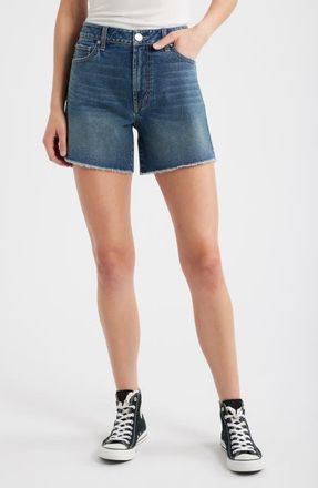 1822 Denim Frayed High Waist Mid Thigh Relaxed Denim Shorts in Willa at Nordstrom, Size 25