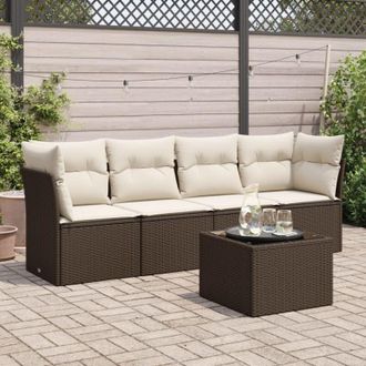 vidaXL Set Comedor De Jard&iacute;n 5 Piezas Y Cojines Rat&aacute;n Sint&eacute;tico Marr&oacute;n Vidaxl