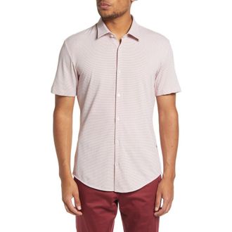 BOSS Ronn Slim Fit Geo Print Short Sleeve Button-Up Shirt in Dark Red at Nordstrom Rack, Size Xx-Large