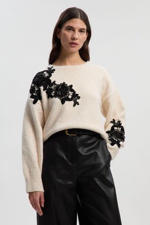 Karen Millen Womens Lace Embellished Cosy Jumper - Cream - Size X-Small