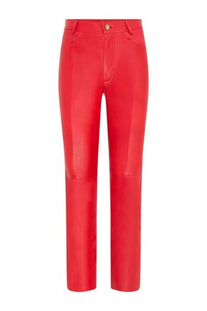 Infinity Leather Womens Red Lamb Leather 501 Biker Jeans - Ankara