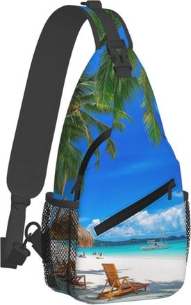 Generic Casual Crossbody Shoulder Bag Tropical Tree Sea Beach Sling Backpack Unisex Shoulder Bags for Cycling Men Outdoor