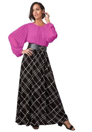 Jessica London Everyday Stretch Knit Maxi Skirt in Black Bias Stripe at Nordstrom, Size 20