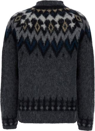 Jucca Womens Sweater With Norwegian Motif, Grey Wool Alpaca Tops Top