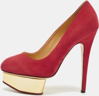 Charlotte Olympia Red Suede Dolly Platform Pumps
