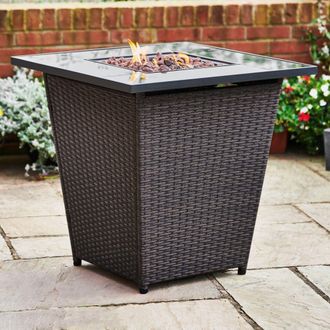 Teamson Home Outdoor Garden Propane Gas Fire Pit Tall Table Burner with Lava Rocks & Cover, Brown