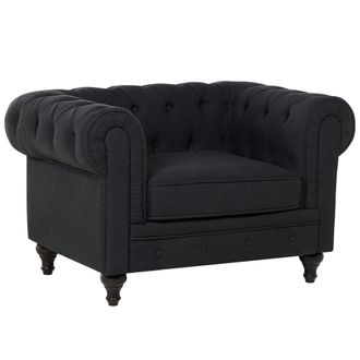 Beliani Chesterfield Sill&oacute;n Tapizado Gris Grafito Patas De Madera Oscura Contempor&aacute;neo Chesterfield