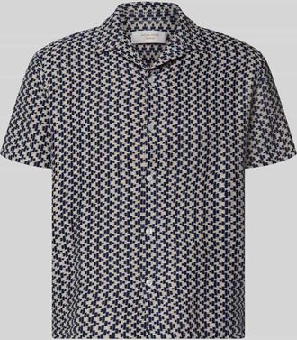 Jack & Jones Jack & Jones Regular Fit Freizeithemd im Allover-Look Modell MONTAUK in Marine, Gr&ouml;&szlig;e XXL