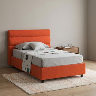 Dmora Letto Singolo Brez, Sfoderabile, Contenitore Made In Italy, Dimensione Materasso 80x190 Cm, Arancione