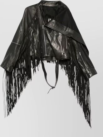 Rick Owens leather jacket belted waist fringe detailing
