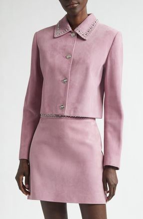 Versace Studded Collar Suede Jacket in Dusty Mauve at Nordstrom, Size 2 Us