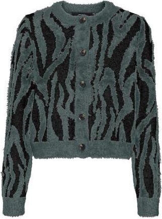 Vero Moda Valentina Animal Stripe Button Front Cardigan in Balsam Green Detail at Nordstrom Rack, Size X-Small