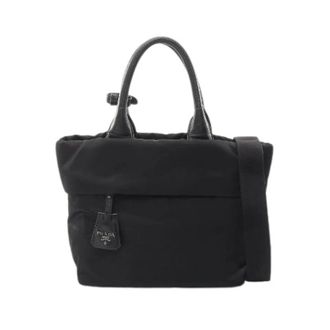 Prada Pre-owned Tote Bags, female, Black, Size: ONE SIZE Pre-owned Nylon Leather Handbag