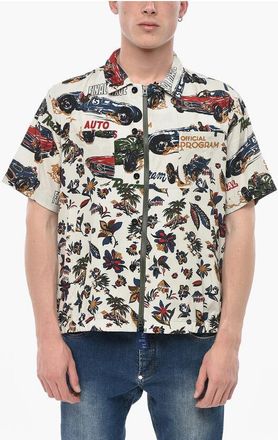 sacai Short-Sleeve Floral Shirt with Zip Closure size L