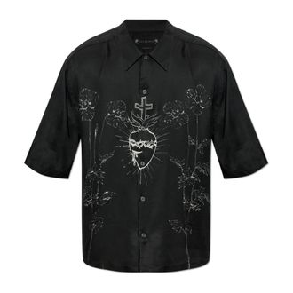 AllSaints Fleur Short Sleeve Shirt - Heren - Korte mouwen Overhemden - Zwart - S - Leer - Overhemden