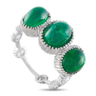 Luxury Bazaar 18K White Gold 1.0ct Diamond and Emerald Ring MF15-050626