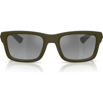 Prada 54mm Polarized Gradient Irregular Sunglasses in Matte Green /Grey Silver at Nordstrom